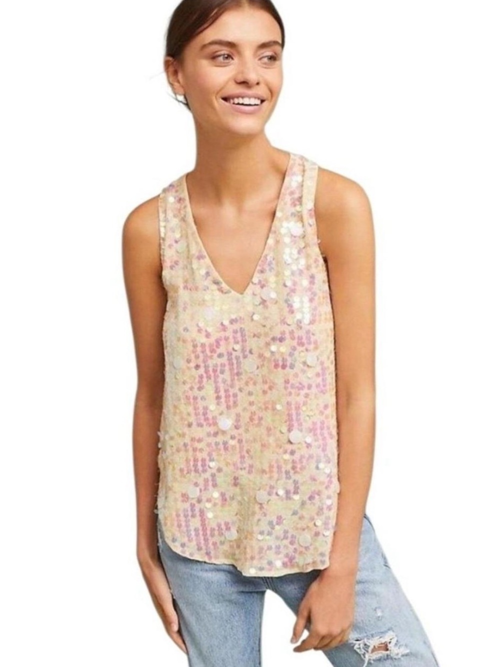 BNWT Moulinette Soeurs Anthropologie Champagne-Sequin V-Neck Camisole